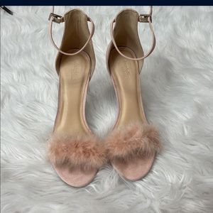 Open toed blush fur heels